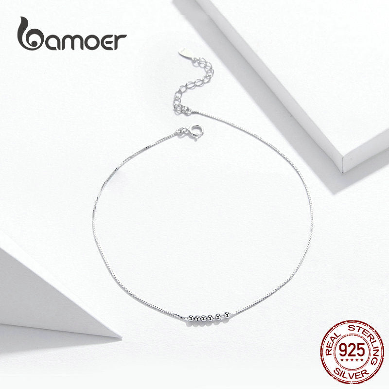 Bamoer Silver  Small Beads Anklets for Women Beaded Summer Sterling Silver 925 Foot Jewelry Fashion Style Leg Bracelet SCT007