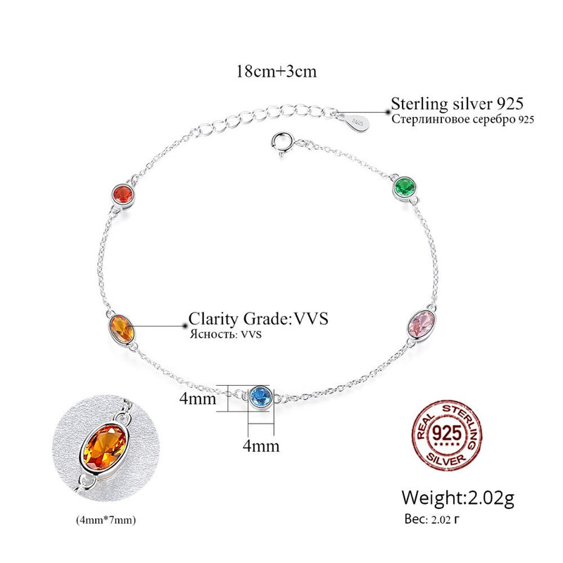 CZCITY 100% 925 Sterling Silver Chain & Link Bracelets for Women Fine Jewelry Party Colorful Topaz Bridal Weedding Accessories