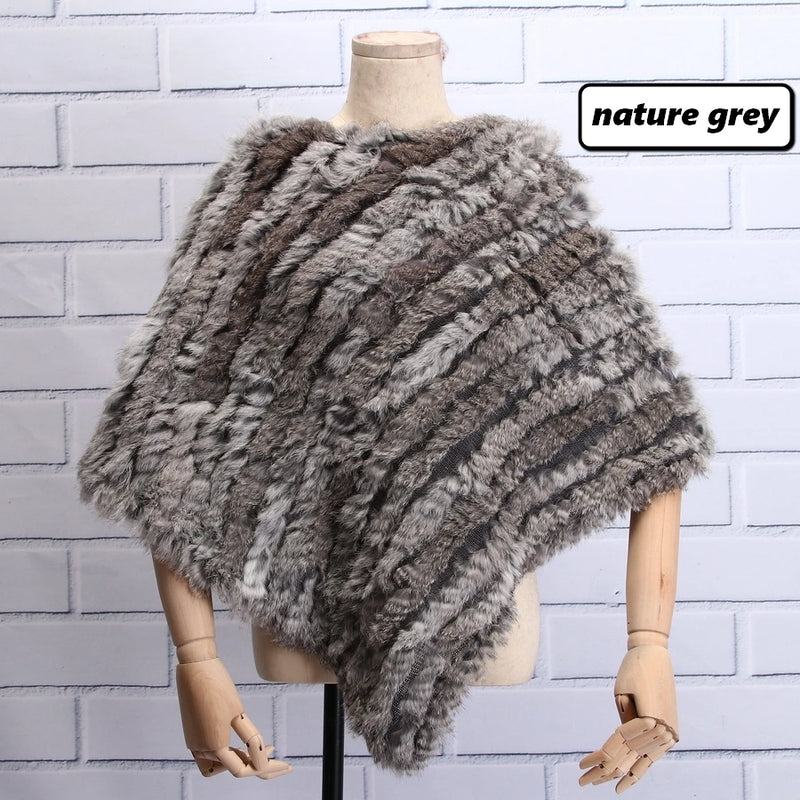 ZDFURS * Winter Hot Sale Knitted Natural rabbit fur Poncho Fashion Rabbit Fur Shawl Genuine Rabbit Fur warps Women  Fur Poncho