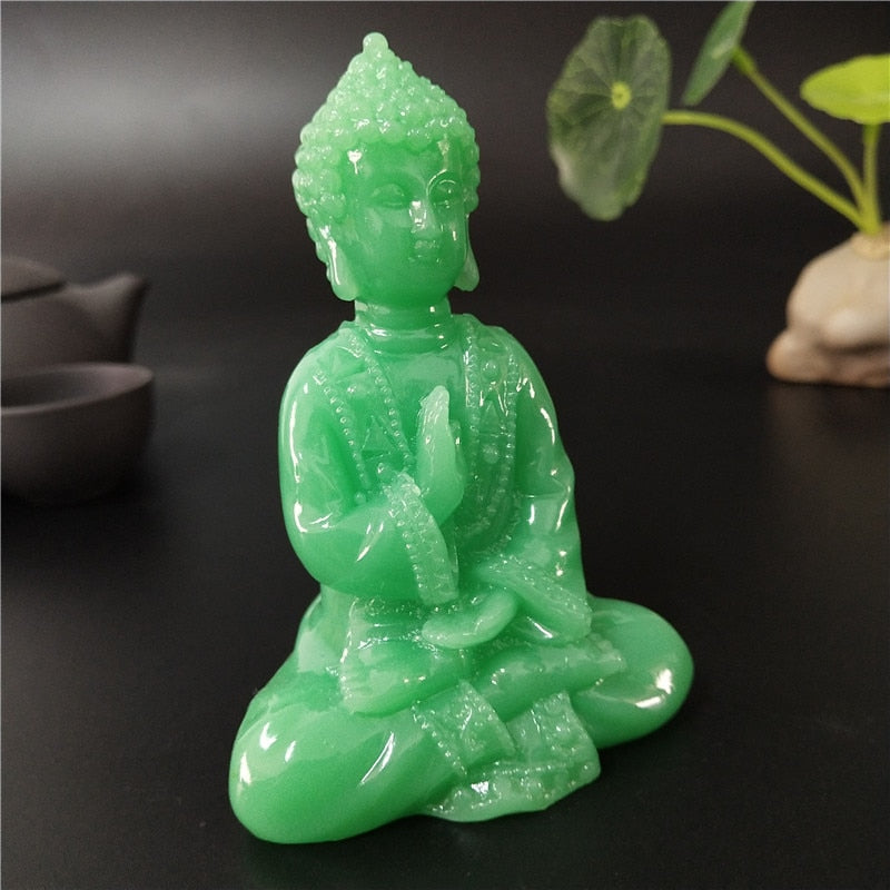 Glowing Meditation Buddha Statue Man-made Jade Stone Ornament Thai Buddha Sculpture Figurines Luminous Home Garden Decoration