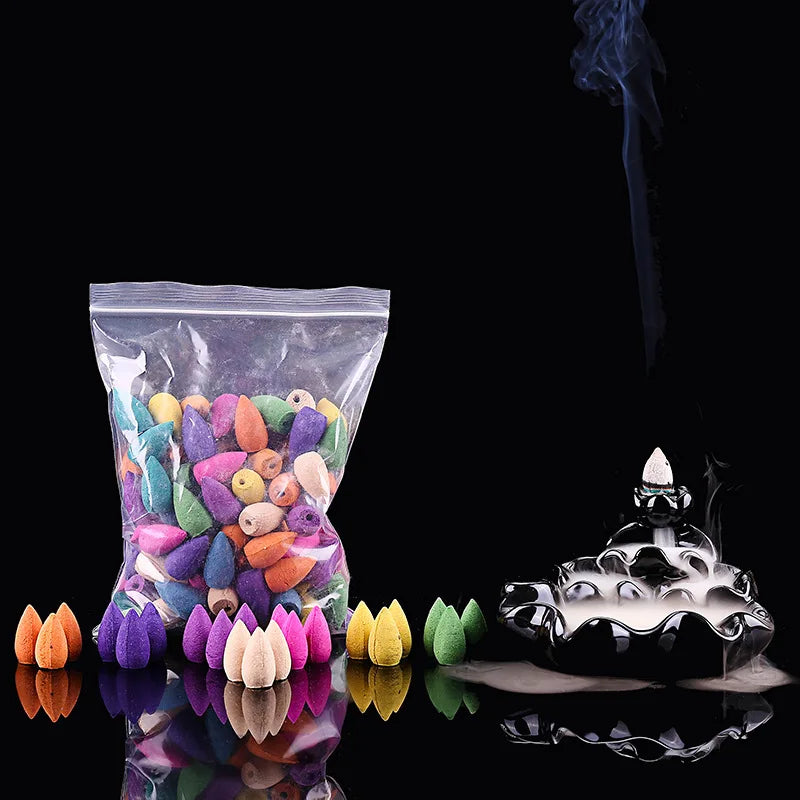 100Pcs Mixed Incense Cones Use For Backflow Incense Burner Anti-Odour Cone Incense Mix Scent