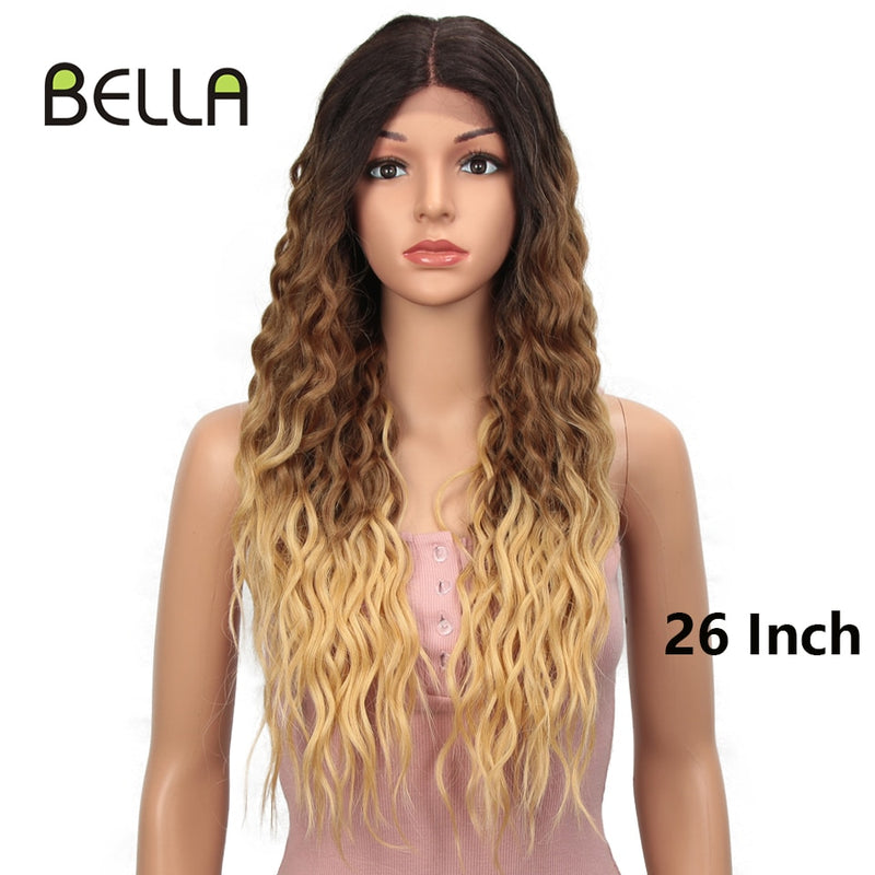 BELLA Lace Wigs Synthetic Deep Wave Curly Synthetic Lace Front Wig Blonde Wig Pink 30 Inch Hair Wigs For Black Women Cosplay