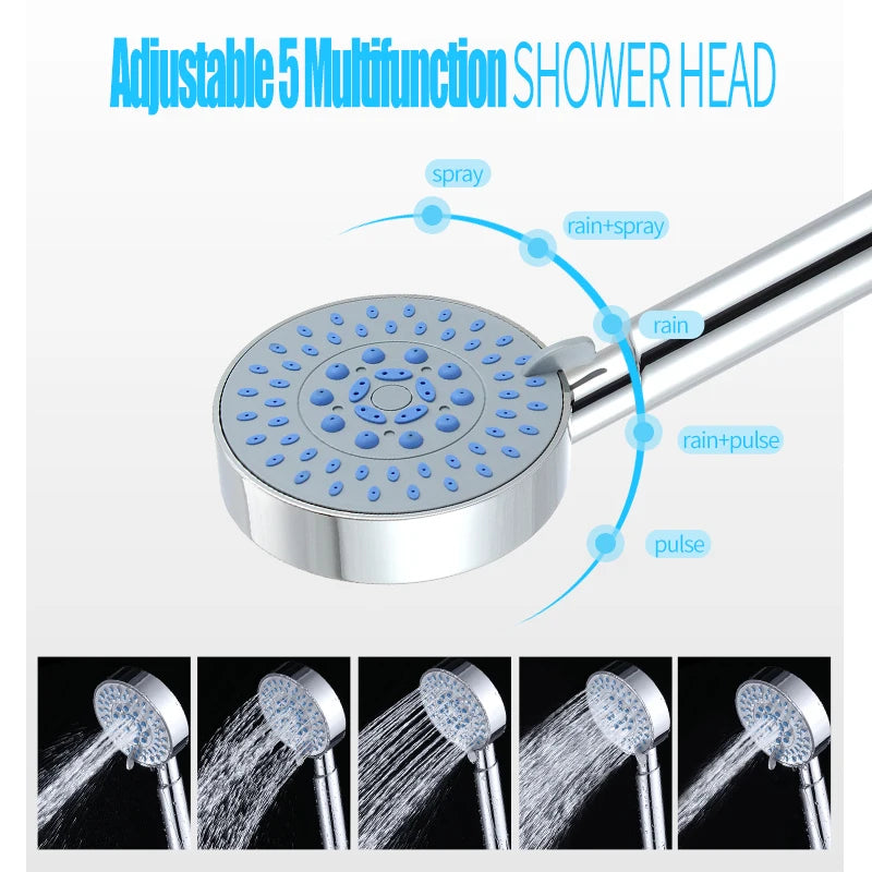 ZhangJi Hot Sale Shower Head Set Bathroom Chromeplate Handheld Showerhead with hose and holder Multiple modes showerhead sets