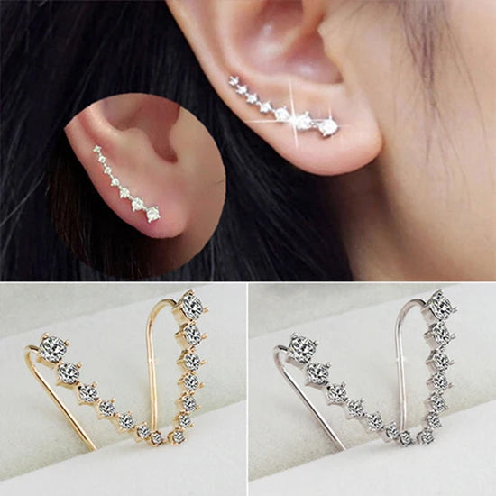 2022 Chic Women Stud Earrings Crystal Ear Climbers / Crawlers Clear Rhinestone Earring For Women Party Jewelry Gift 1 Pair
