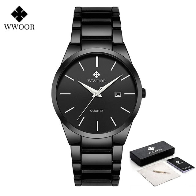 WWOOR Luxury Watch Men Business Sports Mens Quartz Wristwatches Gold Stainless Steel Waterproof Automatic Date Relogio Masculino