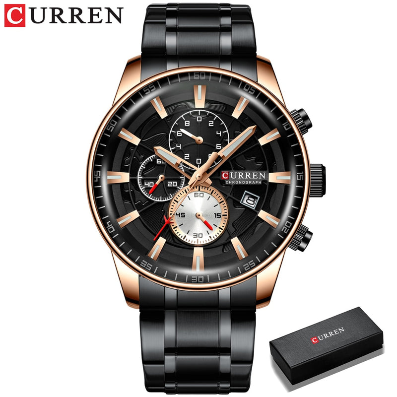 Mens Watches CURREN New Fashion Stainless Steel Top Brand Luxury Casual Chronograph Quartz Wristwatch for Male