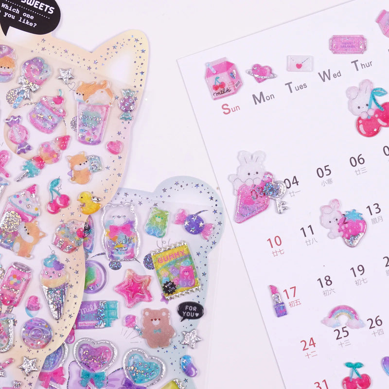 Kawaii Japanese Glittering Sugar Candy 3D PVC Stickers Scrapbooking Diy  Cute Diary Stationery Sticker Sheet