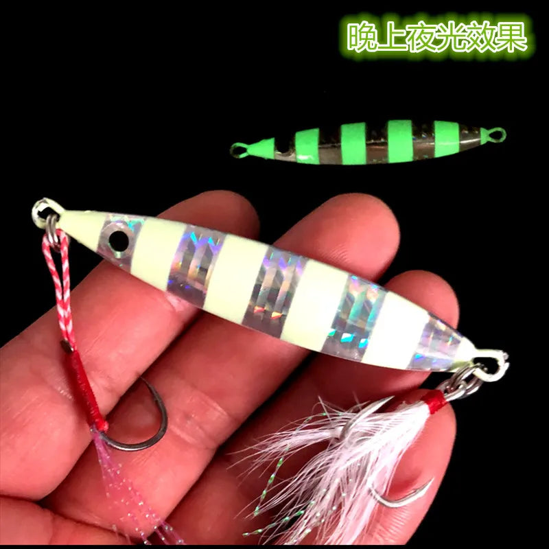 Mackerel Fish Bait Slow Shaking Jigbait Fishing Lure 20g 30g 40g 60g Long Cast Jigs Feather Hook Artificial Lures 1 Piece Sale