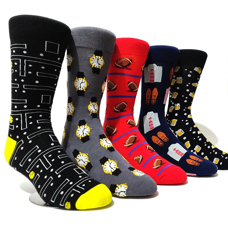 5 Pairs/Pack Funny Novelty Men Cotton Socks Cartoon Casual Hip Hop Creative Soft Comfortable Divertido Hombre Calcetines