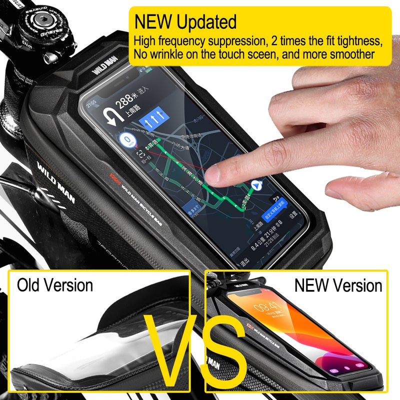 WILD MAN New Bike Bag Frame Front Top Tube Cycling Bag Waterproof 6.6in Phone Case Touchscreen Bag MTB Pack Bicycle Accessories