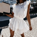 Ardm Elegant O Neck Ruffled White платье2021 Sleeveless Mid-length High-waist Summer Mini Dress Women Princess Dress Vestidos