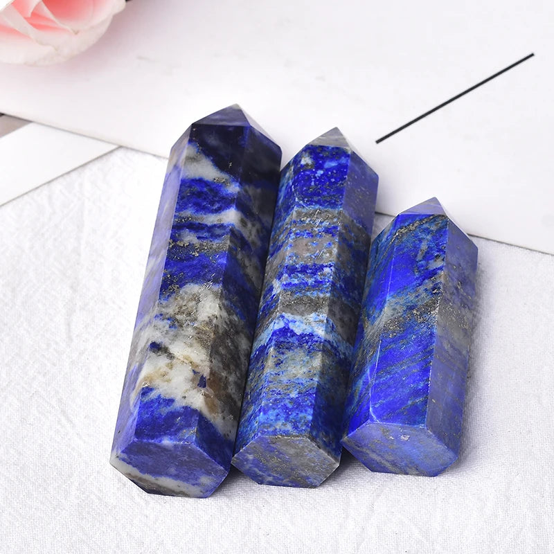 1PC Natural Crystal Lapis Lazuli Hexagonal Column Crystal Quartz Point Healing Mineral Tower Ornament DIY Gift Home Decoration