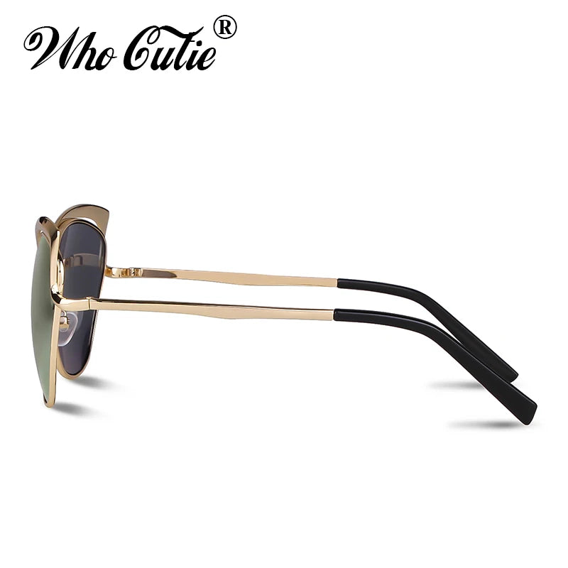 WHO CUTIE 2024 Oversized Cat Eye Sunglasses Women Brand Designer Retro Vintage Gold Pink Mirror Sun Glasses Female Shades OM807