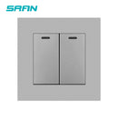 SRAN Wall Light switch 2gang 1/2way 16A 86mm*86mm white/black/gold/gray flame retardant pc panel with  iron plate rocker switch
