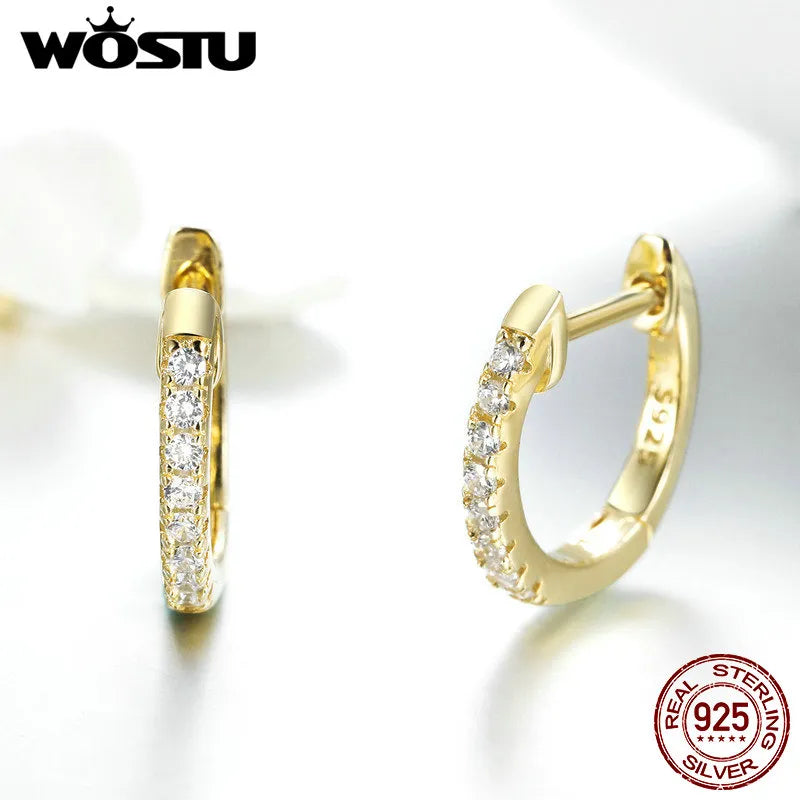 WOSTU Hot Sale 925 Sterling Silver & Gold Color Small Circle Hoop Earrings For Women Birthday Simple Noble Jewelry Gift CQE498