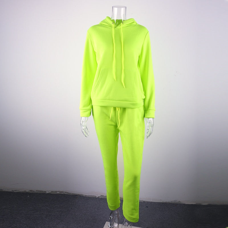 OMSJ 2023 Neon Green Solid Tracksuit Women 2 Piece Sets Casual Outfit Pants Set Suit Long Sleeve Clothing Set Streetwear Femme