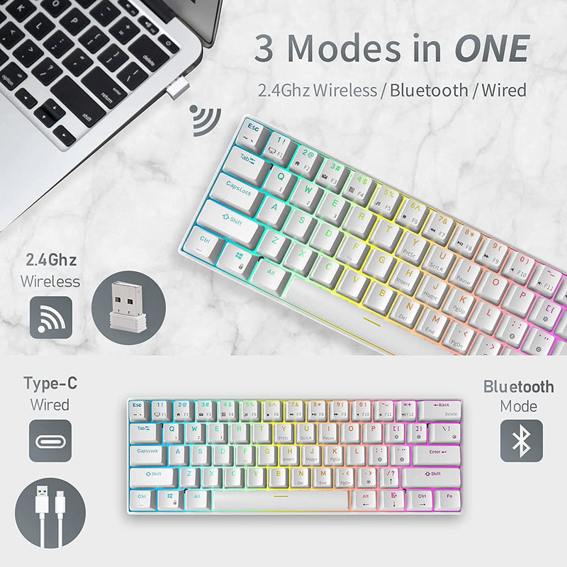RK61 Wireless Mechanical Keyboard, Bluetooth5.0/2.4Ghz/Wired Tri-Mode Gaming Keyboard, 60% RGB Hot Swappable Gamer Keyboard