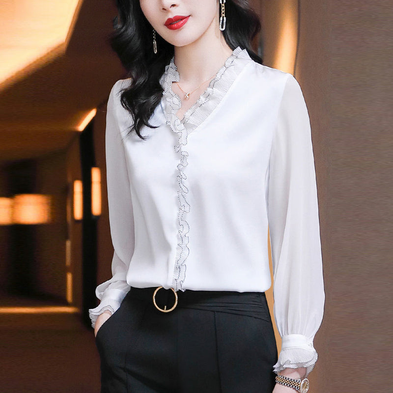 Lace Ruffles Chiffon Shirts Women&