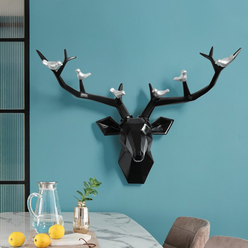 Deer Head 3d Wall Decor Resin Statue Christmas ornaments Accessories Living Room Wall Statue Sculpture Mordern Art Animal Head