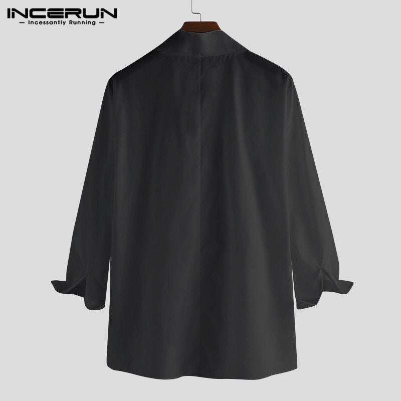 Chinese Style Men Shirt Solid Color Retro Hanfu Long Sleeve Elegant Lace Up 2023 Vintage Stand Collar Mens Shirts Camisa INCERUN