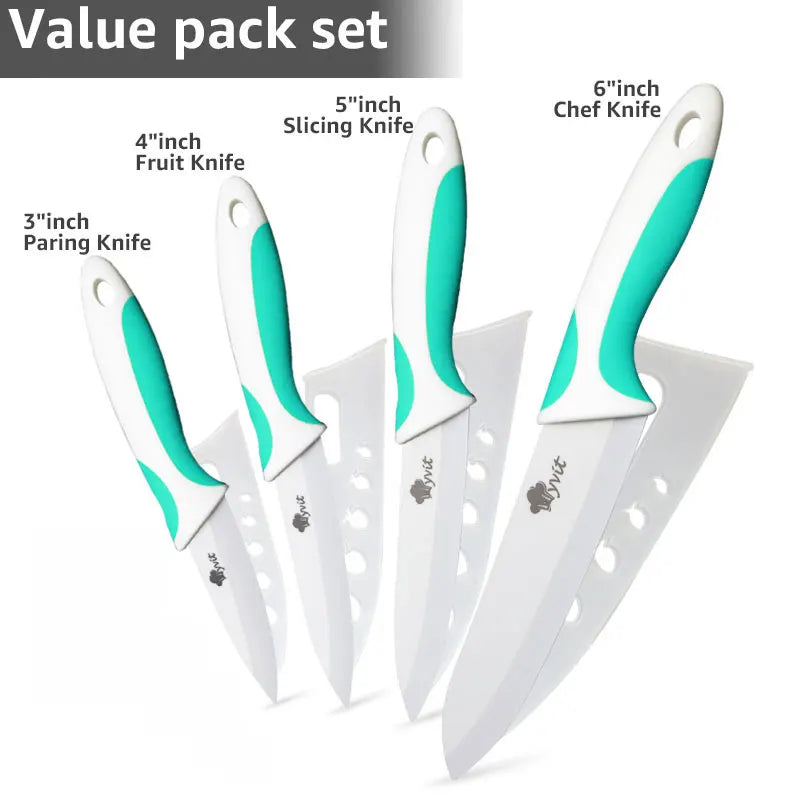 Ceramic Knife Kitchen Knives Holder Chef Slicing Utility Paring Knife White Blade 3 4 5 6 inch + Stand + Peeler Cooking Set