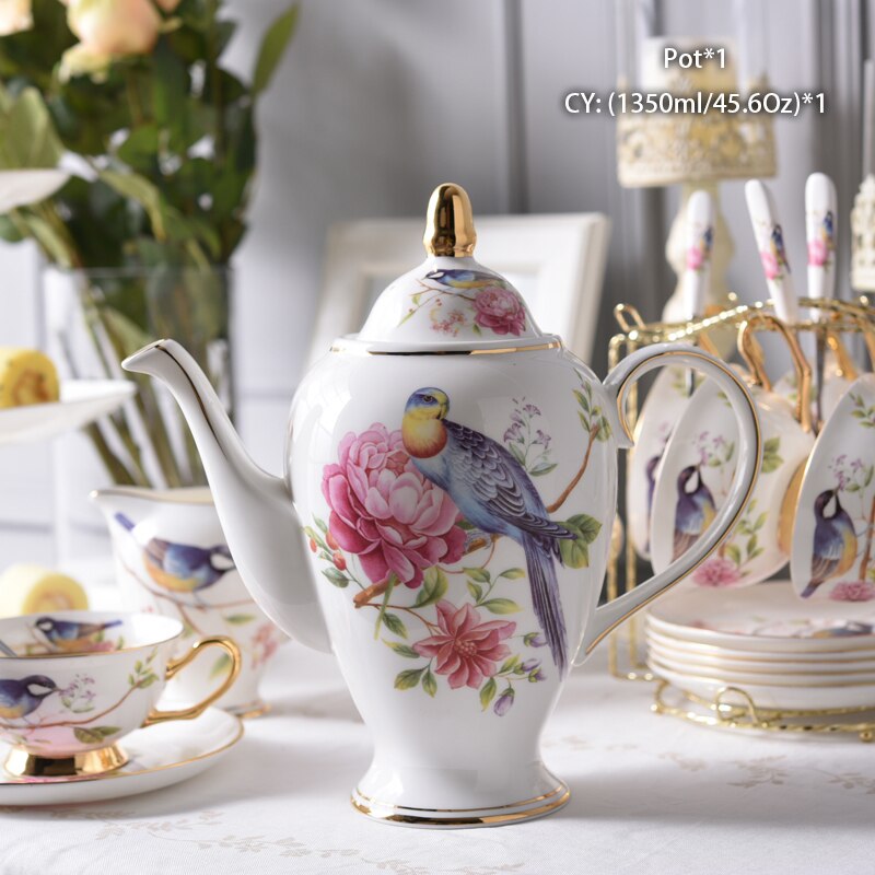 Pastoral Bird Bone China Coffee Set Europe Porcelain Tea Set Ceramic Mug Pot Sugar Bowl Creamer Teapot Coffee Cup Coffeeware