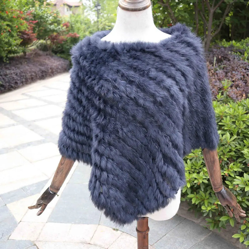 ZDFURS * Winter Hot Sale Knitted Natural rabbit fur Poncho Fashion Rabbit Fur Shawl Genuine Rabbit Fur warps Women  Fur Poncho