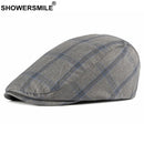 SHOWERSMILE Navy Plaids Beret Hat Men British Style Gatsby Male Falt Cap Spring Summer Male Ivy Retro Men's Checked Newsboy
