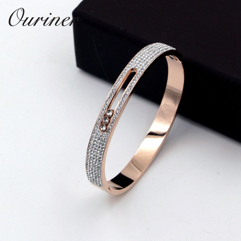 Stone Turnable Bangles For Women Slide Lover Bangles Full Crystal Bangles Bracelet Luxury Brand U Buckle Bangle K0067-1