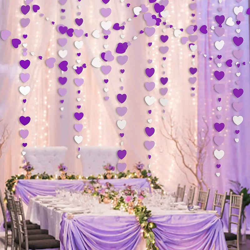 11Ft Lavender Purple White Paper Love Heart Garlands Wall Hanging Banner Decorations For Wedding Sweet Birthday Bridal Shower
