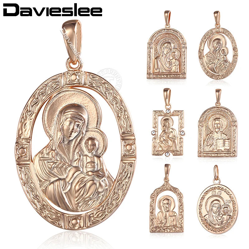 Davieslee 585 Rose Gold Color Pendant Necklace For Women Fashion Women Jesus Charm Cross Chain Necklace Jewelry Gifts 2021