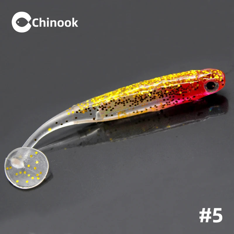 Chinook Soft Bait Lure t-tail 70/90mm 5pcs Wobblers Worm Fishing Silicone Fish Artificial Bait Fishing For Jig Head