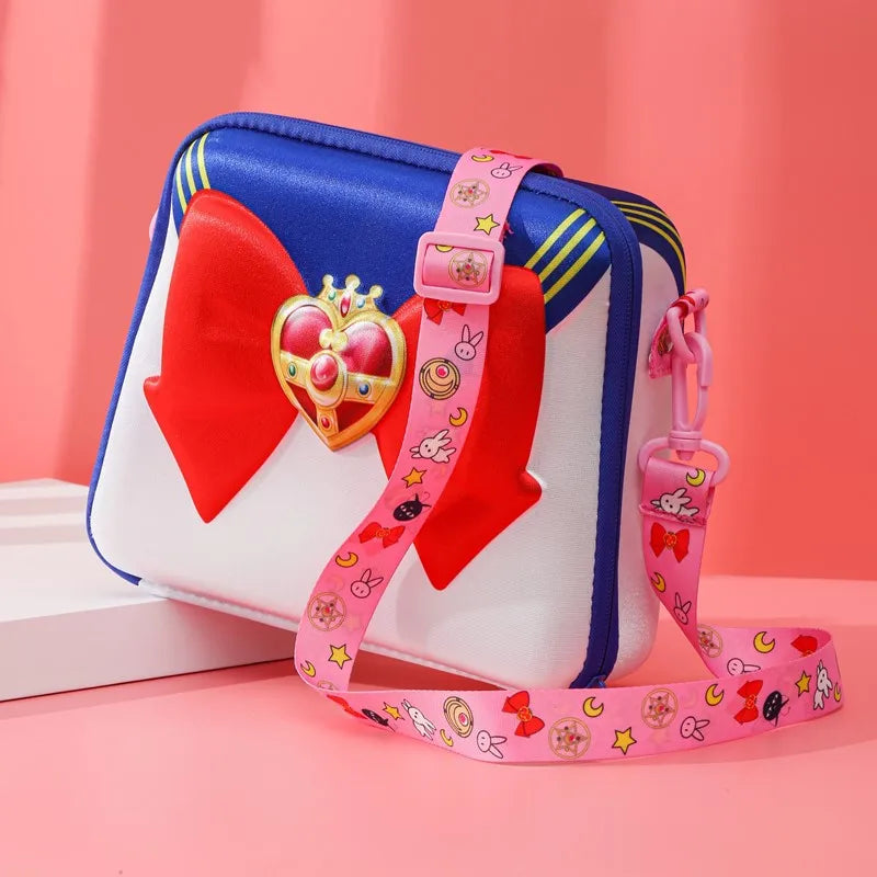 Fashion Women Cute Bow Shoulder Bag Anime Pink Moon 3D Cartoon Makeup Pouch Lolita Girls Creative Zipper Travel Crossbody Bags