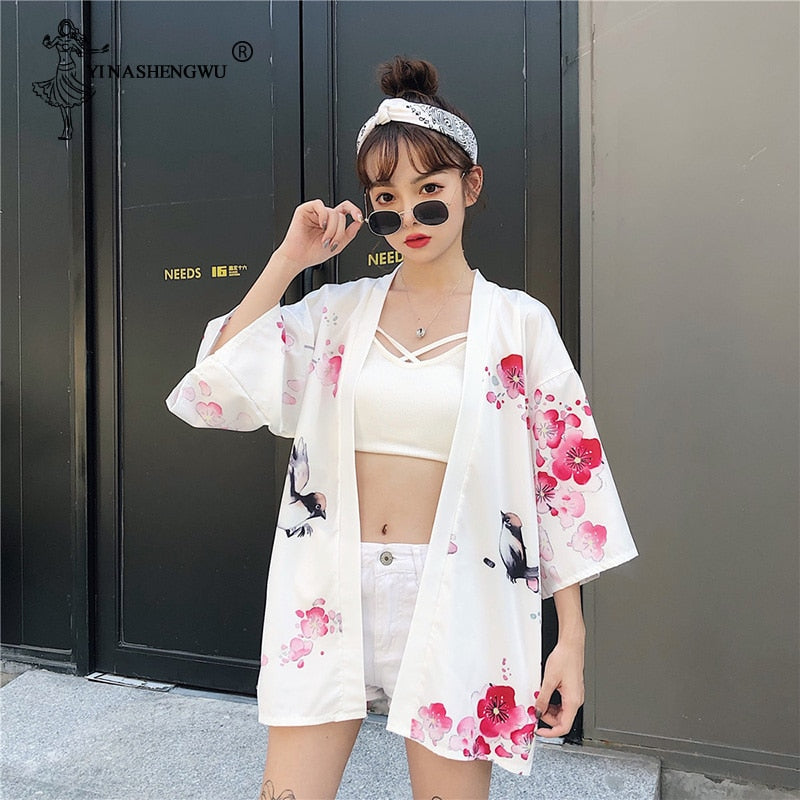 Kimonos Costume Woman Coat 14 Styles Girl Kawaii Print Crane Cosplay Yukata Harajuku Shirts Japan Women Haori Japanese Cardigan