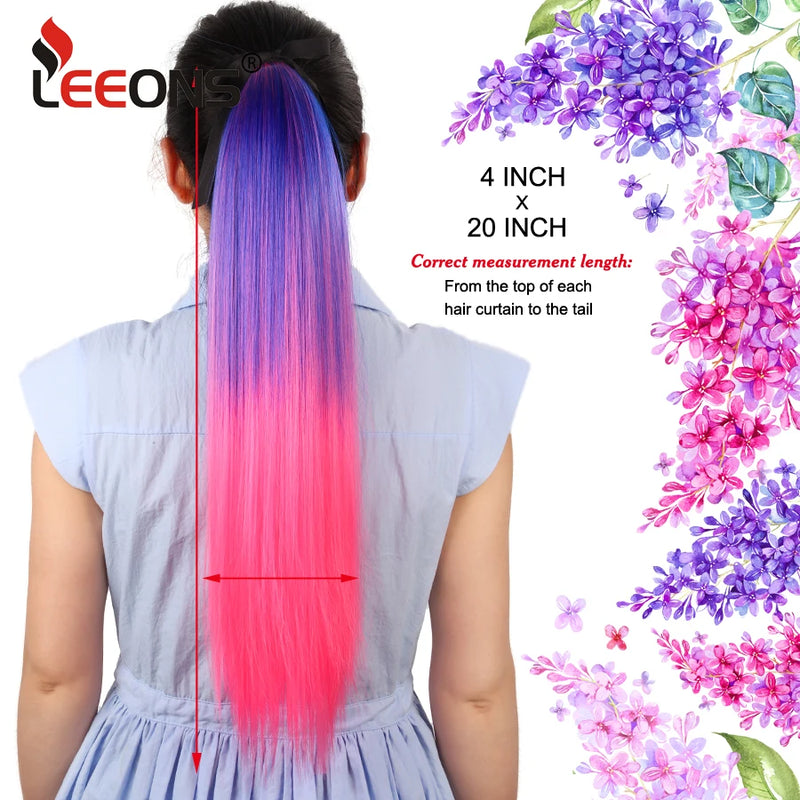 Leeons Synthetic Hair Ponytail Long Straight Around Clip In Ponytail Hair Extension Ombre Blue Hair Cosplay Party Ponytail