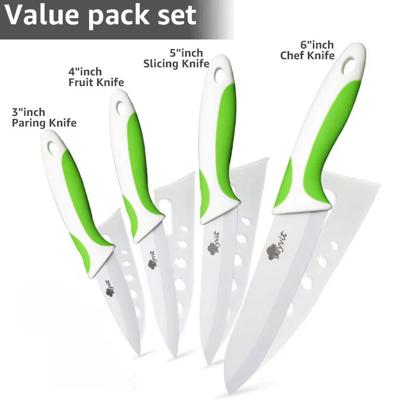Ceramic Knife Kitchen Knives Holder Chef Slicing Utility Paring Knife White Blade 3 4 5 6 inch + Stand + Peeler Cooking Set