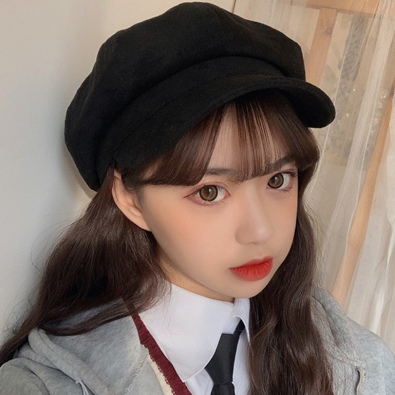 HT2892 Women Hat Retro Octagonal Newsboy Cap Ladies Solid Plain Suede Beret Hat Female Vintage Artist Painter Hat Women Berets