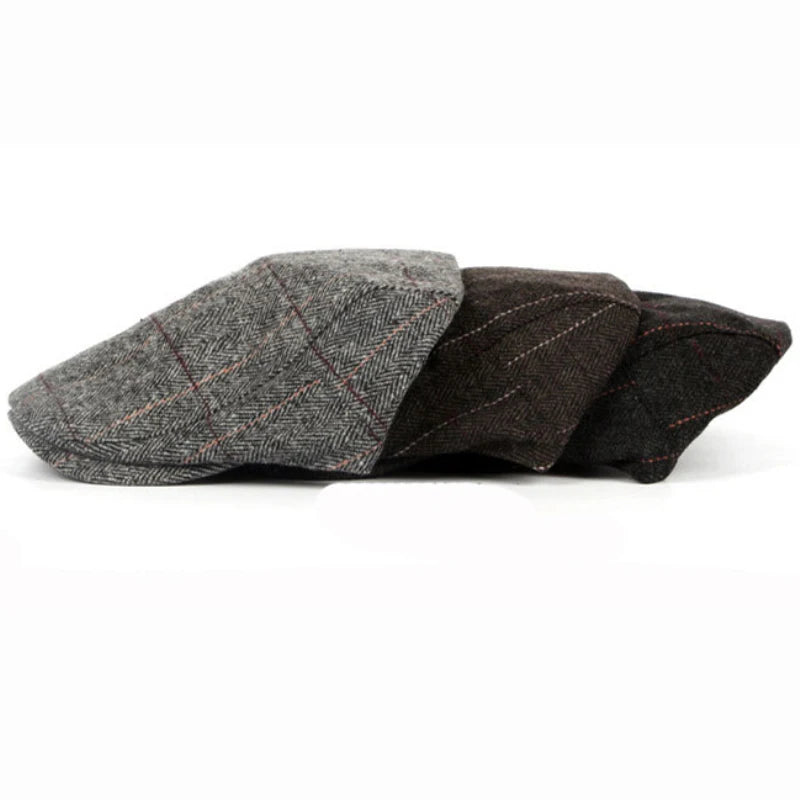 Autumn Winter Men newsboy hat Berets British Western Style Wool Advanced Flat Ivy Cap Classic Vintage Striped Beret