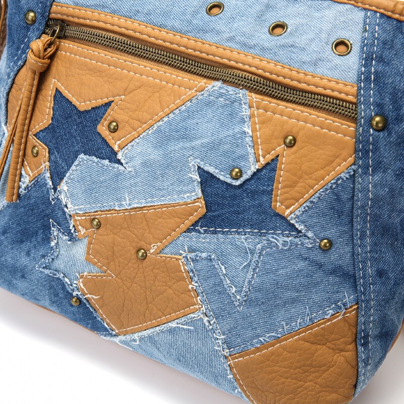 Fashion Women Bags Luxury Handbag Designer Jeans Shoulder Bag Star Patchwork Jeans Bag Soft Washed Leather Crossbody Bag Purse