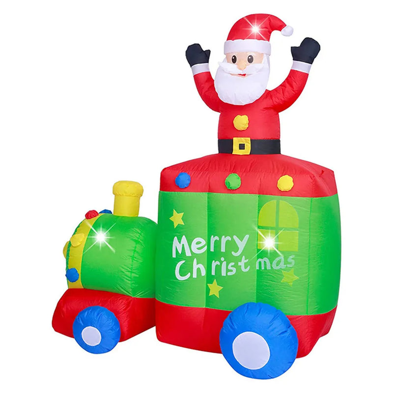180cm Christmas Lighted Inflatable Santa Claus with Train LED Light Toy Christmas Outdoor Decoration Yard Prop Parties Ornament