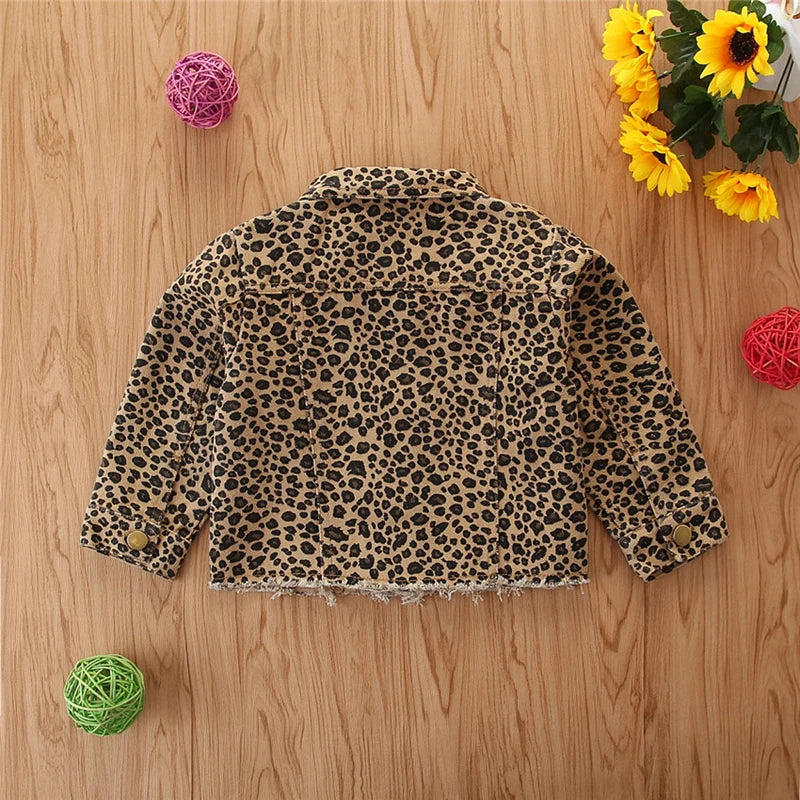 lioraitiin 1-6Years Newborn Baby Girl Autumn Winter Coat Long Sleeve Turn-Down Collar Leopard Printed Coat