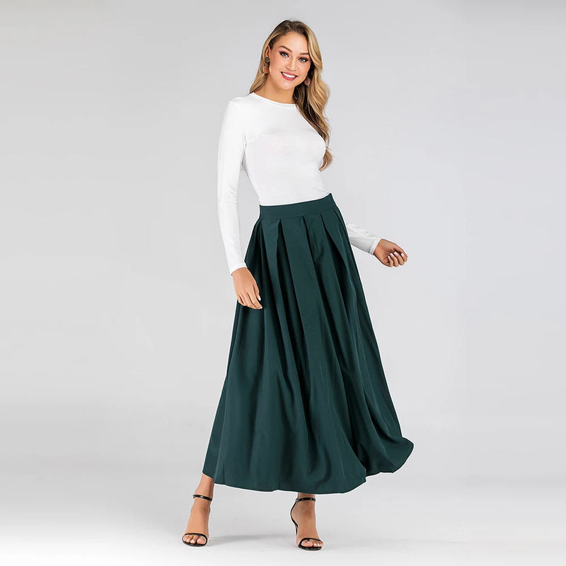Faldas Largas Mujer Pleated A Line Long Skirt Abayas For Women Maxi Vestidos  Jupe Longue Femme Musulman Elegant Modest Clothing
