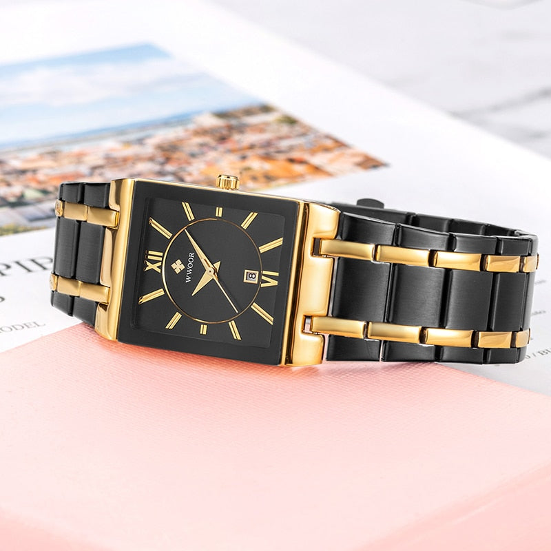 WWOOR Ladies Watch Top Brand Japanese Quartz Watches Square Black Gold Watch Stainless Steel Waterproof Fashion Women Wristwatch