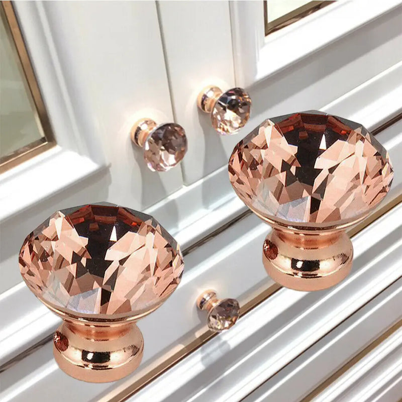 Drawer Knobs Crystal Knobs and Handles Cabinet Knobs Rose Gold Diamond Shape Pull Handle for Kitchen Bathroom Wardrobe Cupboard