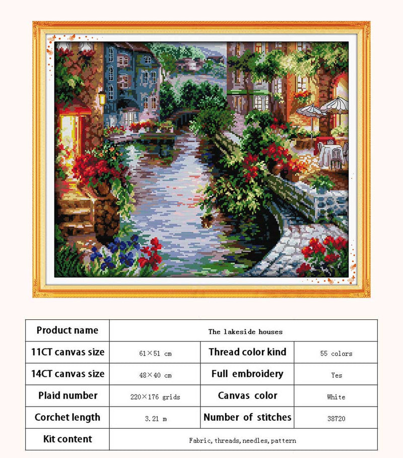 Leisurely Cabin House Scenery Patterns Counted 11CT 14CT Cross Stitch Sets DIY Cross-stitch Kit Embroidery Needlework Home Decor