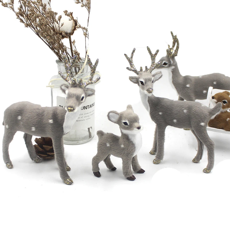 Simulation Christmas Deer Model Favor Xmas Home Decoration Craft Ornaments Display Table Reindeer Elk Animal Miniatures Kid Gift