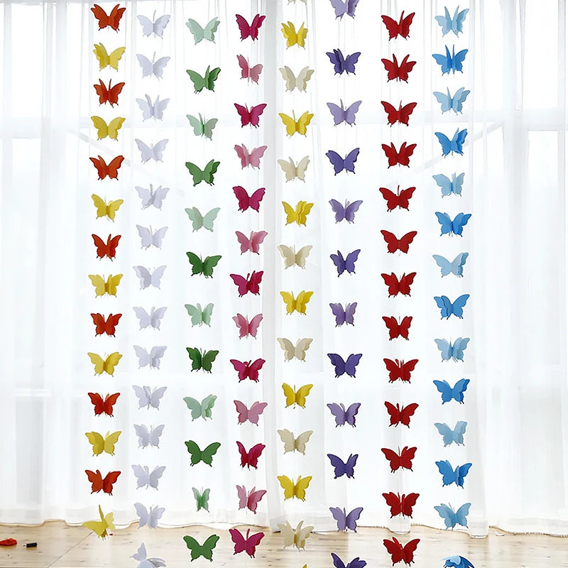 2m 3D Butterfly Paper Banner Garland Banner for Birthday Party Baby Shower Gradual Colorful Curtain Wedding Girl Decoration