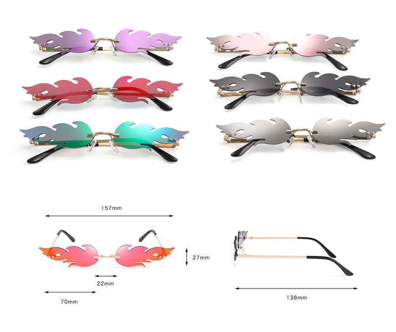 2022 New Fashion Fire Flame Sunglasses Women Men Brand Design Rimless Wave Eyewear Luxury Trending Narrow Sun glasses Streetwear