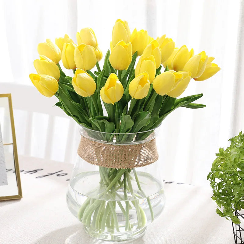 31Pcs Tulips Artificial Flower Real Touch Tulipe Flowers Fake Flowers Wedding Decoration Flowers Christmas Home Garden Decor