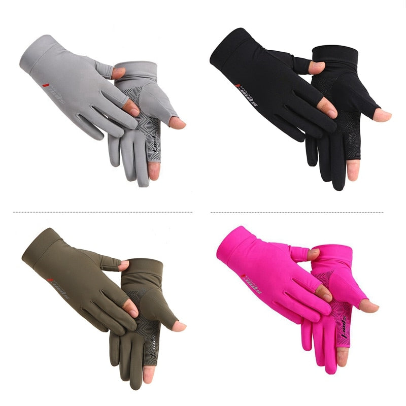 Sports Golf Ice Silk Riding Driving Gloves Two-Finger Fishing Gloves Non-Slip Fitness High-Elastic Ultraviolet Protection Gloves